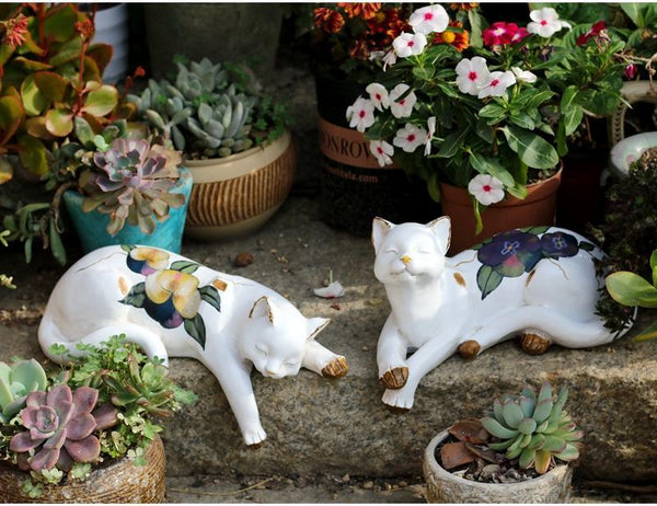 Lovely Cat Statue for Garden Ornament, Sleeping Cats Resin Statues, Garden Courtyard Decoration, Villa Outdoor Decor Gardening Ideas, House Warming Gift-artworkcanvas