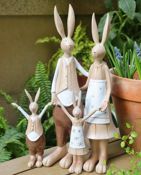 Lovely Rabbit Family Statue for Garden, Unique Modern Garden Sculptures, Beautiful Cute Garden Courtyard Ornaments, Creative Villa Outdoor Decor Gardening Ideas-artworkcanvas