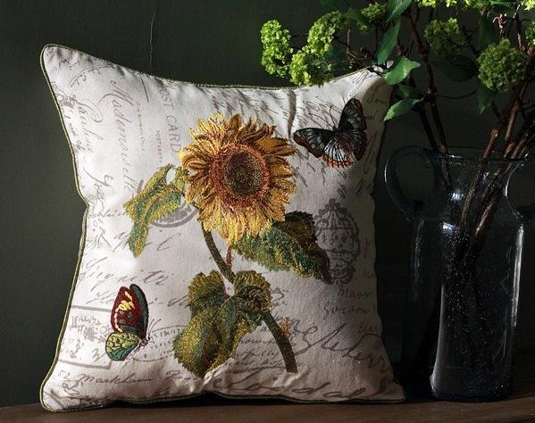 Sunflower Pillow, Spring Flower Pillow, Cotton and Linen Pillow Cover, Rustic Sofa Pillows for Living Room, Decorative Throw Pillows for Couch-artworkcanvas