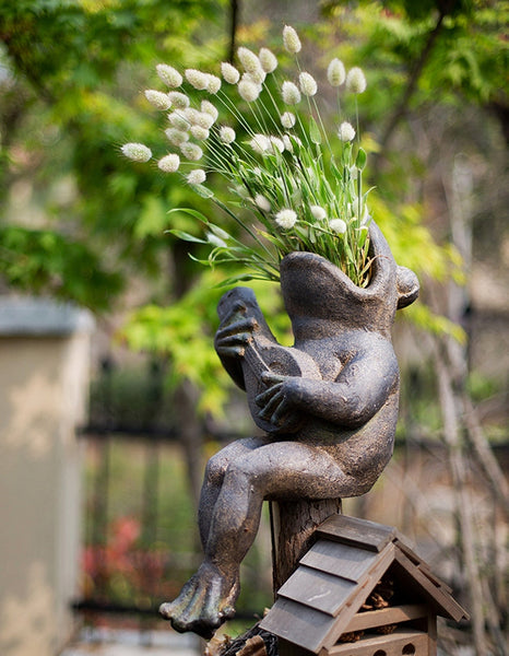 Garden Animal Statues, Unique Modern Garden Sculptures, Frog Flowerpot for Garden Decoration, Beautiful Cute Frog Statues, Creative Villa Outdoor Gardening Ideas-artworkcanvas