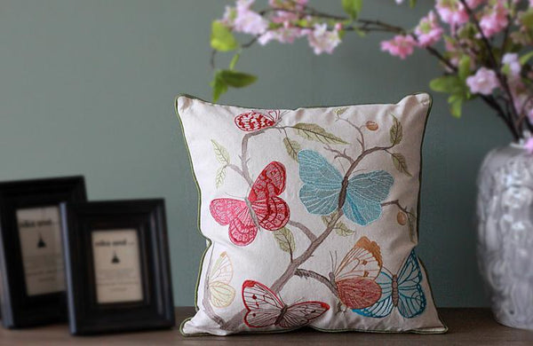 Beautiful Embroider Butterfly Cotton and linen Pillow Cover, Decorative Throw Pillows, Decorative Sofa Pillows, Decorative Pillows for Couch-artworkcanvas
