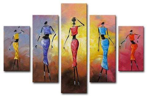African Dancing Girl Painting, 5 Piece Acrylic Art, Abstract Painting, Extra Large Canvas Painting-artworkcanvas