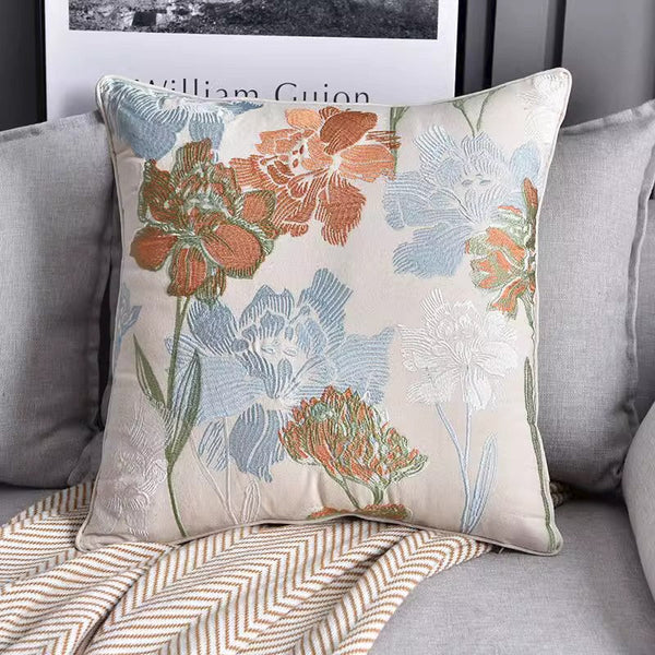 Decorative Sofa Pillows for Couch, Embroider Flower Cotton Pillow Covers, Cotton Flower Decorative Pillows, Farmhouse Decorative Pillows-artworkcanvas