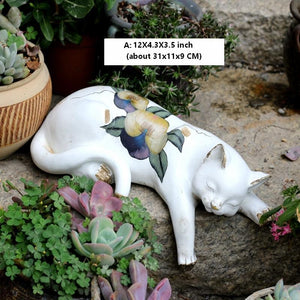 Lovely Cat Statue for Garden Ornament, Sleeping Cats Resin Statues, Garden Courtyard Decoration, Villa Outdoor Decor Gardening Ideas, House Warming Gift-artworkcanvas