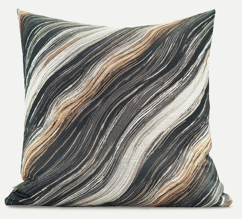 Simple Throw Pillow for Interior Design, Modern Black Gray Golden Lines Decorative Throw Pillows, Modern Sofa Pillows, Contemporary Square Modern Throw Pillows for Couch-artworkcanvas