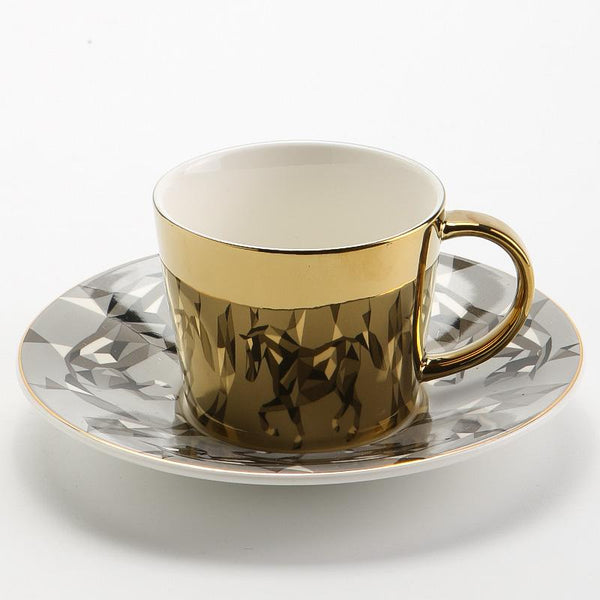 Elk Golden Coffee Cup, Silver Coffee Mug, Coffee Cup and Saucer Set, Large Coffee Cups, Tea Cup, Ceramic Coffee Cup-artworkcanvas