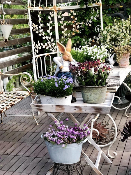 Large Rabbit Statue for Garden, Bunny Flower Pot, Garden Courtyard Ornament, Villa Outdoor Decor Gardening Ideas, House Warming Gift-artworkcanvas