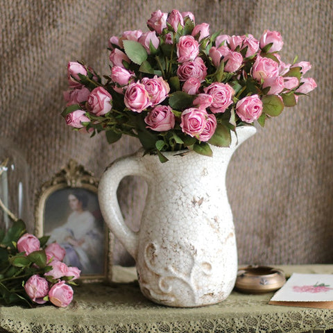 Artificial Flowers for Living Room, 12 Branches of Pink Rose Flowers, Pink Rose Flower in Vase, Real Touch Flowers, Simple Flower Arrangement Ideas for Home Decoration-artworkcanvas
