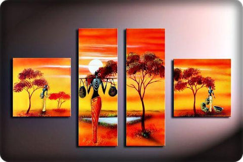 4 Piece Canvas Art, African Paintings, Landscape Canvas Paintings, Bedroom Canvas Art, Oil Painting for Sale, African Woman Painting-artworkcanvas