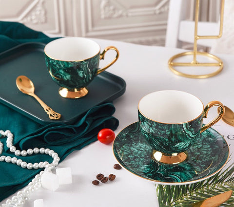 Beautiful British Green Tea Cups, Unique Porcelain Cup and Saucer, Royal Ceramic Coffee Cups, Creative Bone China Porcelain Tea Cup Set-artworkcanvas