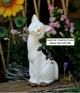 Lovely Cat Statues, Sitting Cats Resin Statue for Garden Ornament, Villa Outdoor Decor Gardening Ideas, Garden Courtyard Decoration, House Warming Gift-artworkcanvas