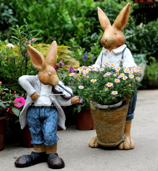 Garden Courtyard Ornament, Large Rabbit Statue for Garden, Bunny Flower Pot, Villa Outdoor Decor Gardening Ideas, House Warming Gift-artworkcanvas