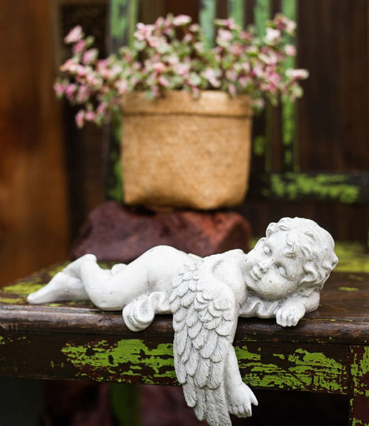 Lovely Sleeping Angel Statue for Garden, Beautiful Cute Garden Courtyard Ornaments, Unique Modern Garden Sculptures, Creative Villa Outdoor Decor Gardening Ideas-artworkcanvas