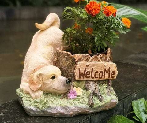 Large Dog Flowerpot, Unique Resin Statue for Garden, Villa Outdoor Decor Gardening Ideas, Creative Modern Statue for Garden Ornaments-artworkcanvas