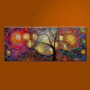 Abstract Art Painting, 3 Piece Canvas Art, Tree of Life Painting, Modern Paintings, Canvas Painting for Living Room, Large Group Painting-artworkcanvas