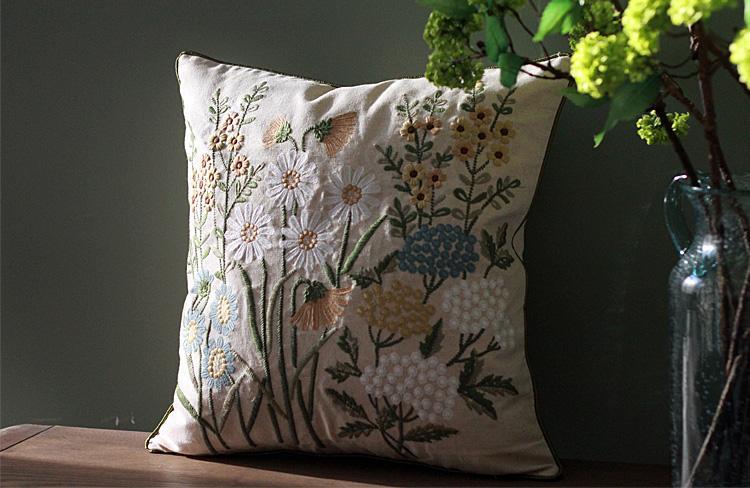 Flower Decorative Throw Pillows, Decorative Pillows for Sofa, Embroider Flower Cotton and linen Pillow Cover, Farmhouse Decorative Pillows-artworkcanvas