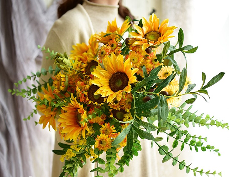 Large Bunch of Yellow Sunflowers, Unique Floral Arrangement for Home Decoration, Table Centerpiece, Real Touch Artificial Flowers for Living Room-artworkcanvas