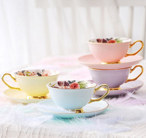 Royal Bone China Porcelain Tea Cup Set, Elegant Flower Pattern Ceramic Coffee Cups, Beautiful British Tea Cups, Unique Afternoon Tea Cups and Saucers in Gift Box-artworkcanvas