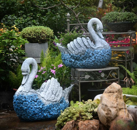 Large Swan Statue for Garden, Swan Flower Pot, Animal Statue for Garden Courtyard Ornament, Villa Outdoor Decor Gardening Ideas-artworkcanvas