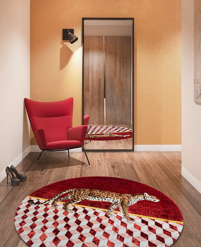 Contemporary Modern Rugs for Bedroom, Round Area Rugs for Dining Room, Coffee Table Leopard Modern Rugs, Red Modern Area Rugs-artworkcanvas