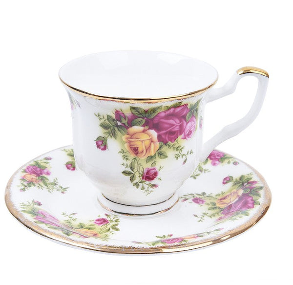 Beautiful British Flower Tea Cups, Unique Porcelain Cup and Saucer, Elegant Ceramic Coffee Cups, Creative Bone China Porcelain Tea Cup Set-artworkcanvas