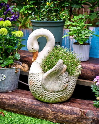 Large Swan Flower Pot for Garden, Swan Statue, Animal Statue for Garden Courtyard Ornament, Villa Outdoor Decor Gardening Ideas-artworkcanvas