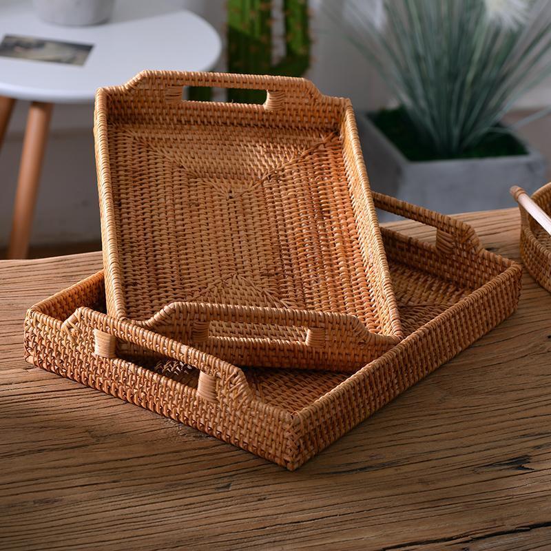 Rattan Bread Plate with Handle, Storage Baskets for Kitchen, Woven Storage Basket, Fruit Plate for Kitchen, Storage Baksets for Shelves-artworkcanvas