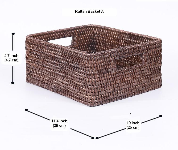 Large Brown Woven Rattan Storage Basket, Storage Baskets for Kitchen, Rectangular Storage Baskets, Storage Baskets for Clothes-artworkcanvas