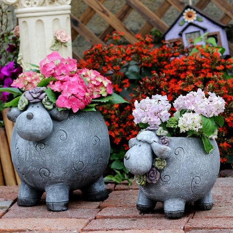 Lovely Sheep Statue for Garden, Sheep Flower Pot, Animal Statue for Garden Courtyard Ornament, Villa Outdoor Decor Gardening Ideas-artworkcanvas