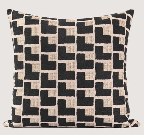 Black Chequer Modern Sofa Throw Pillows, Abstract Contemporary Throw Pillow for Living Room, Large Decorative Throw Pillows for Couch-artworkcanvas