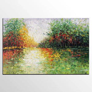 Forest Landscape Painting, Forest Tree Painting, Heavy Texture Painting, Palette Knife Paintings, Original Oil Painting-artworkcanvas