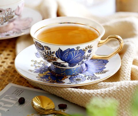 Unique Iris Flower Tea Cups and Saucers in Gift Box, Elegant Ceramic Coffee Cups, Afternoon British Tea Cups, Royal Bone China Porcelain Tea Cup Set-artworkcanvas