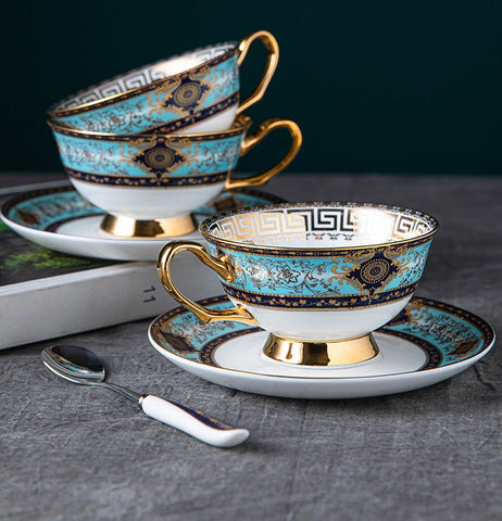 Elegant British Ceramic Coffee Cups, Bone China Porcelain Tea Cup Set for Office, Unique Tea Cup and Saucer in Gift Box-artworkcanvas