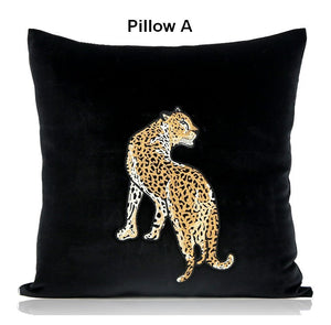 Contemporary Throw Pillows, Cheetah Decorative Throw Pillows, Modern Sofa Pillows, Black Decorative Pillows for Living Room-artworkcanvas