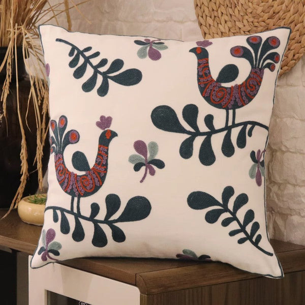 Love Birds Decorative Sofa Pillows, Cotton Decorative Pillows, Farmhouse Embroider Cotton Pillow Covers, Decorative Throw Pillows for Couch-artworkcanvas