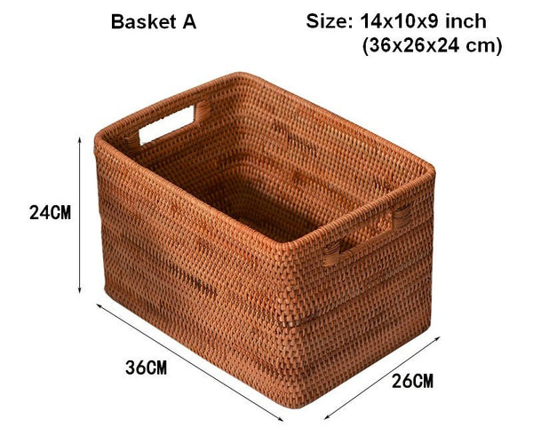 Storage Baskets for Kitchen, Woven Rattan Rectangular Storage Baskets, Wicker Storage Basket for Clothes, Storage Baskets for Bathroom, Storage Baskets for Toys-artworkcanvas