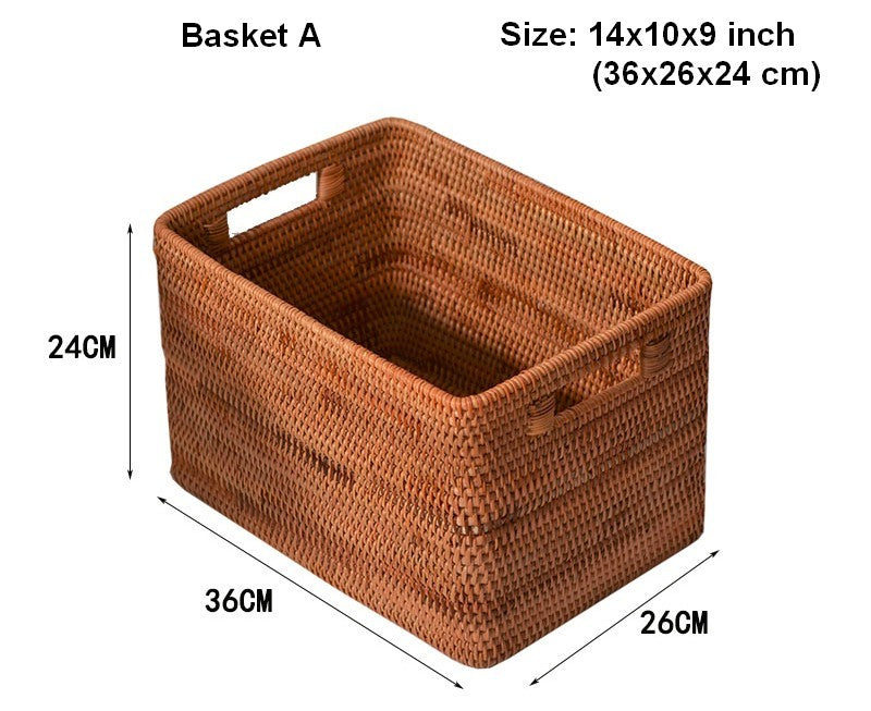 Woven Rattan Storage Baskets for Kitchen, Rectangular Storage Basket, Wicker Storage Basket for Clothes, Storage Baskets for Bathroom, Kitchen Storage Basket-artworkcanvas