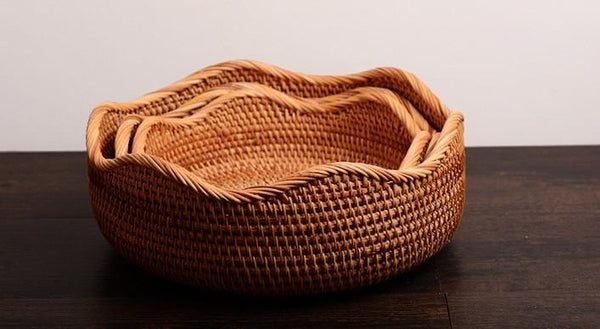 Woven Round Rattan Basket, Storage Basket for Dining Room Table, Woven Storage Basket for Kitchen, Small Storage Baskets, Set of 3-artworkcanvas