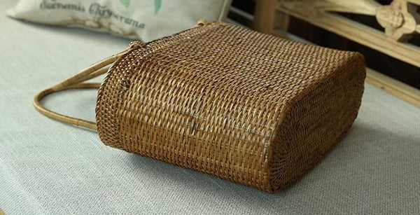 Indonesia Handmade Rattan Handbag, Woven Rattan Handbag, Natural Fiber Handbag, Small Rustic Handbag for Outdoor-artworkcanvas
