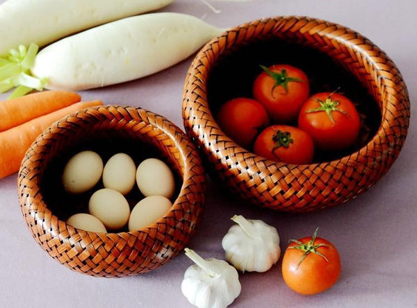 Farmhouse Small Storage Basket, Woven Snacks Basket, Bamboo Storage Basket, Round Storage Basket for Kitchen, Set of 3-artworkcanvas