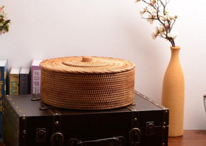 Woven Storage Basket with Lid, Large Rattan Baskets, Round Basket for Kitchen, Storage Baskets for Shelves-artworkcanvas