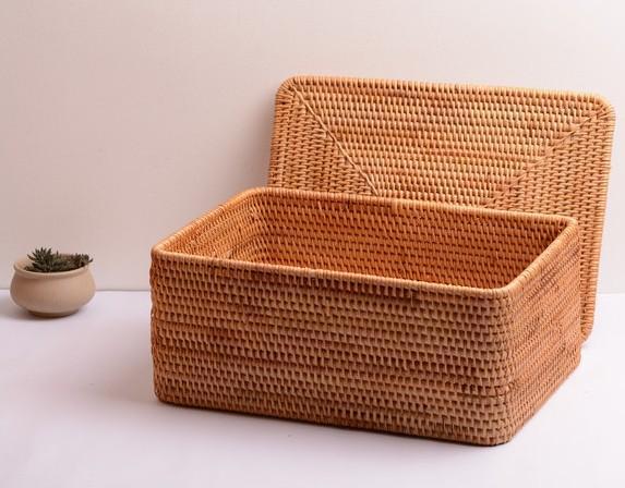 Extra Large Storage Baskets for Clothes, Woven Rectangular Storage Baskets, Storage Basket with Lid, Storage Basket for Living Room-artworkcanvas