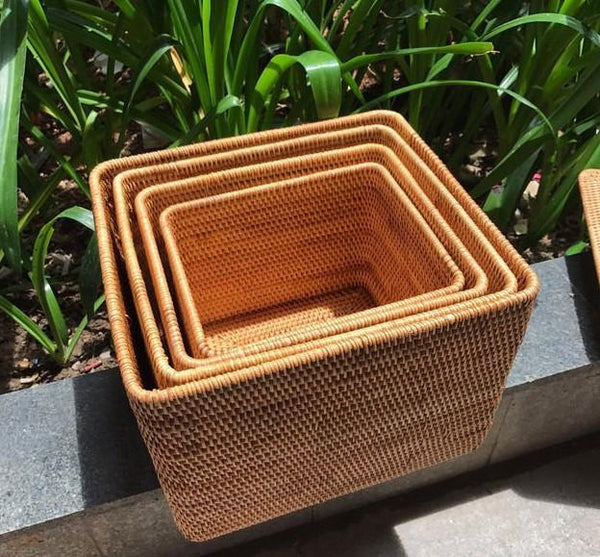 Large Woven Storage Baskets, Rectangular Storage Basket with Lid, Rattan Storage Baskets, Storage Baskets for Living Room, Storage Basket for Bedroom-artworkcanvas