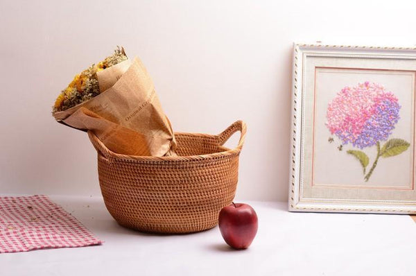 Woven Storage Basket, Kitchen Storage Basket, Large Rattan Basket, Kitchen Storage Ideas, Round Storage Basket-artworkcanvas