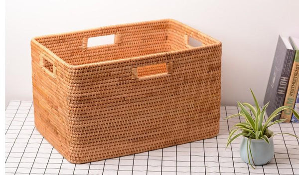 Rectangular Storage Basket, Storage Baskets for Bedroom, Large Laundry Storage Basket for Clothes, Rattan Baskets, Storage Baskets for Shelves-artworkcanvas