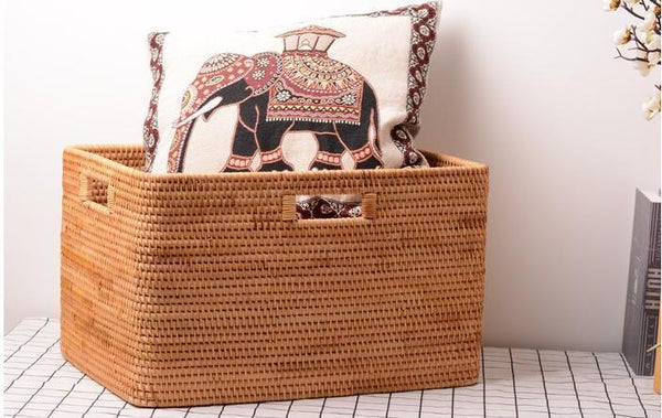 Storage Baskets for Bedroom, Large Laundry Storage Basket for Clothes, Rectangular Storage Basket, Rattan Baskets, Storage Baskets for Shelves-artworkcanvas