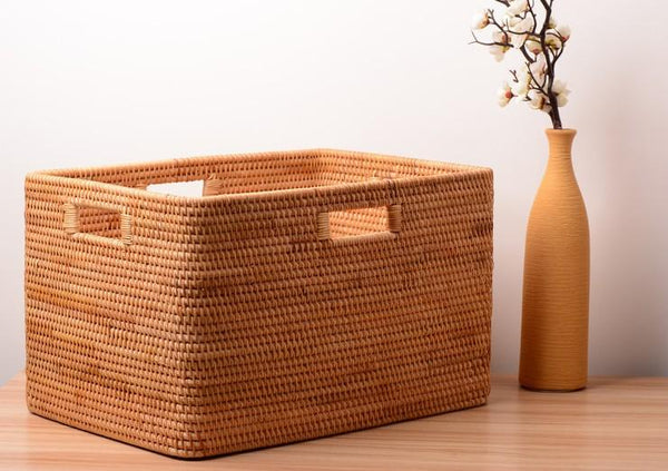 Large Laundry Storage Basket for Clothes, Rectangular Storage Basket, Rattan Baskets, Storage Baskets for Bedroom, Storage Baskets for Shelves-artworkcanvas