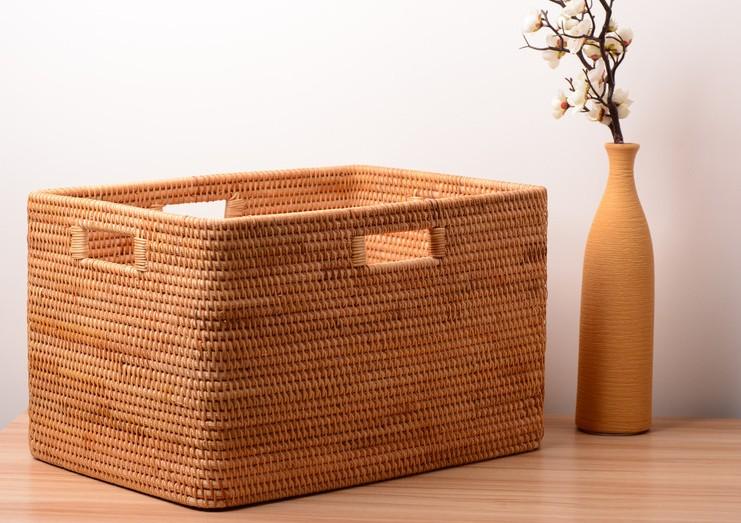Large Rectangular Laundry Storage Basket For Bedroom Clothes Organization Handmade Rattan