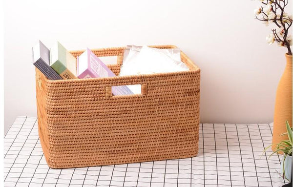 Storage Baskets for Bedroom, Large Laundry Storage Basket for Clothes, Rectangular Storage Basket, Rattan Baskets, Storage Baskets for Shelves-artworkcanvas