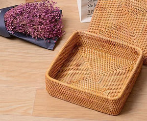 Storage Basket with Lid, Rattan Square Basket, Storage Basket with Lid, Kitchen Storage Baskets-artworkcanvas